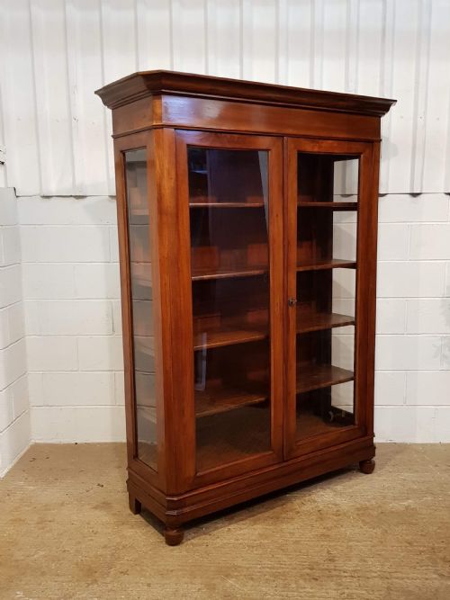 fig 1. ANTIQUE 19TH CENTURY FRENCH WALNUT GLAZED BOOKCASE C1880
