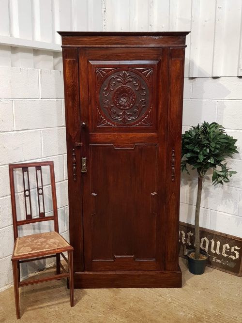 Antique Edwardian Carved Oak Hall Robe C1910