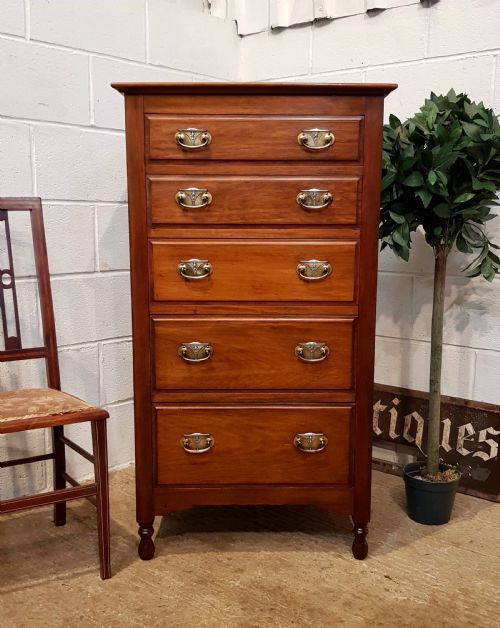 Antique Edwardian Walnut Tall Narrow Chest of Drawers C1900