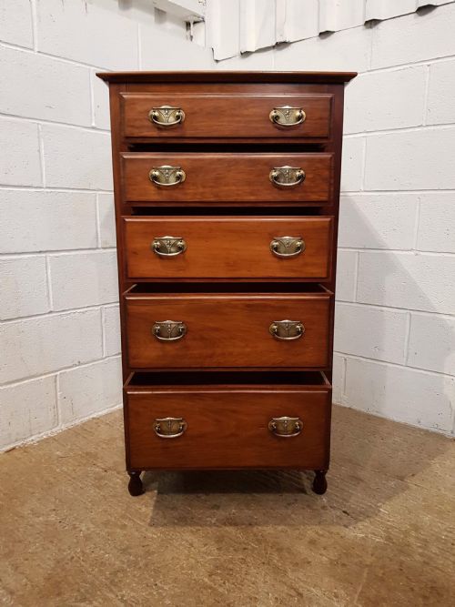 fig 2. ANTIQUE EDWARDIAN WALNUT TALL NARROW CHEST OF DRAWERS C1900