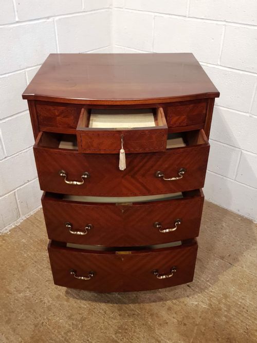 fig 1. ANTIQUE EDWARDIAN MAHOGANY NARROW BOW FRONT CHEST OF DRAWERS C1900