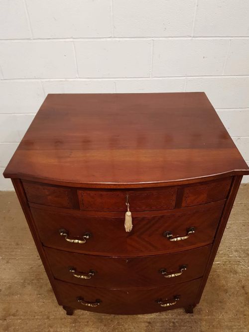 fig 2. ANTIQUE EDWARDIAN MAHOGANY NARROW BOW FRONT CHEST OF DRAWERS C1900