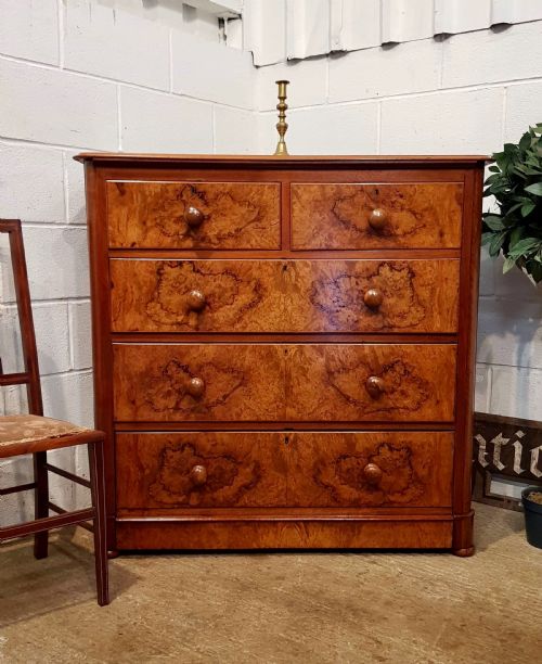 Antique Victorian Burr Walnut Chest of Drawers C1880