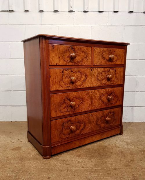 fig 1. ANTIQUE VICTORIAN BURR WALNUT CHEST OF DRAWERS C1880