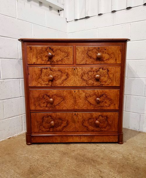 fig 2. ANTIQUE VICTORIAN BURR WALNUT CHEST OF DRAWERS C1880