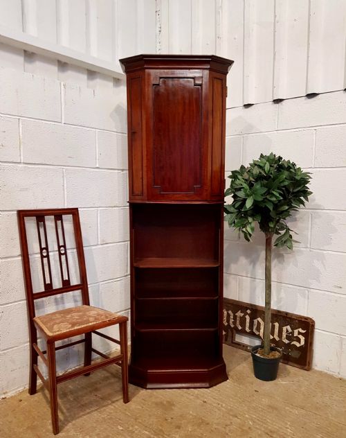 Antique Edwardian Mahogany Tall Cupboard on Bookcase C1900