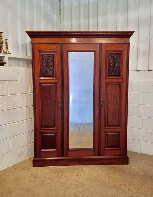 fig 1. ANTIQUE LATE VICTORIAN SMALL WALNUT TRIPLE WARDROBE C1890