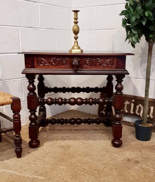 Antique 19th Century Black Forest Carved Oak Table with Bear Handle C1890