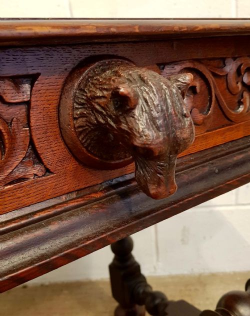 fig 1. ANTIQUE 19TH CENTURY BLACK FOREST CARVED OAK TABLE WITH BEAR HANDLE C1890