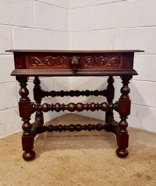 fig 2. ANTIQUE 19TH CENTURY BLACK FOREST CARVED OAK TABLE WITH BEAR HANDLE C1890