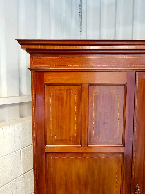 fig 2. ANTIQUE LATE VICTORIAN INLAID MAHOGANY DOUBLE WARDROBE C1890