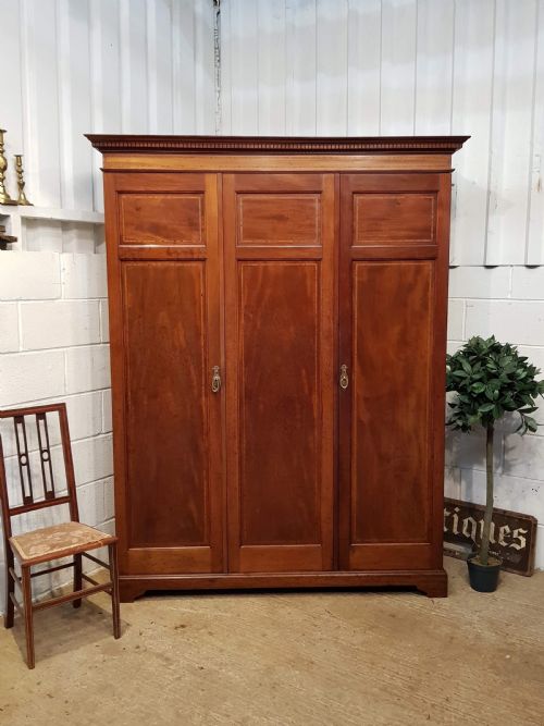 Antique Edwardian Inlaid Mahogany Triple Wardrobe C1900