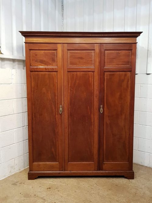 fig 2. ANTIQUE EDWARDIAN INLAID MAHOGANY TRIPLE WARDROBE C1900