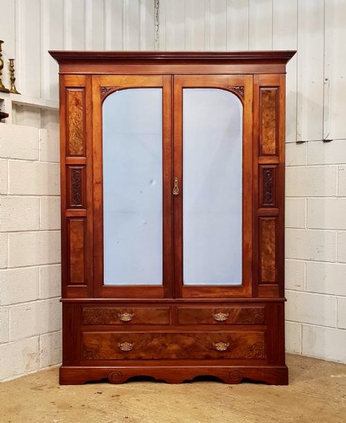 Antique Edwardian Burr Walnut Double Wardrobe C1900