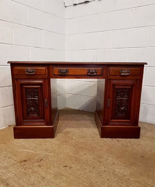 Antique Edwardian Walnut Twin Pedestal Leather Top Desk C1900