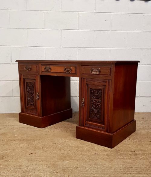 fig 1. ANTIQUE EDWARDIAN WALNUT TWIN PEDESTAL LEATHER TOP DESK C1900