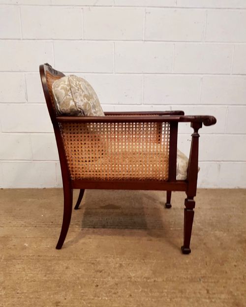fig 2. ANTIQUE EDWARDIAN MAHOGANY BERGERE LIBRARY CHAIR C1900