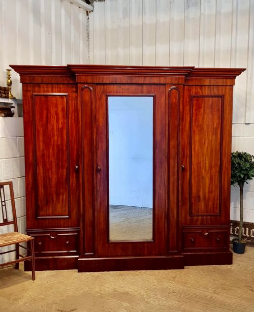 Antique Victorian Mahogany Triple Breakfront Wardrobe Compactum C1880