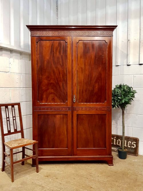 Antique Edwardian Chippendale Mahogany Double Wardrobe C1900