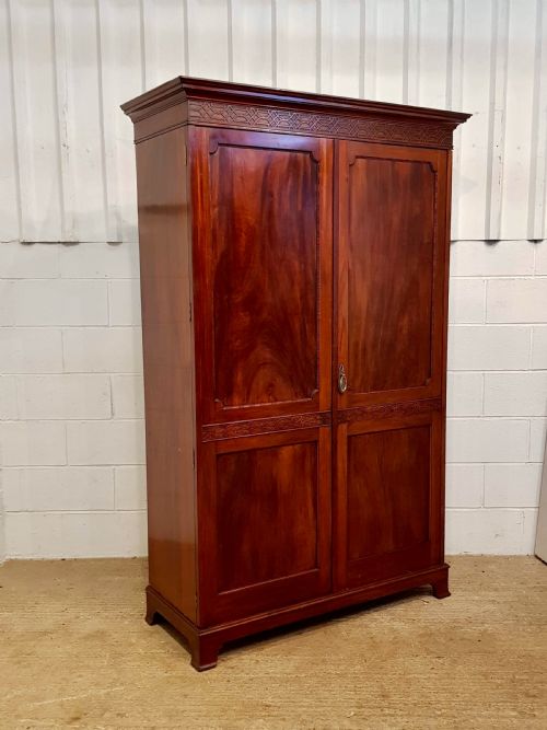 fig 1. ANTIQUE EDWARDIAN CHIPPENDALE MAHOGANY DOUBLE WARDROBE C1900
