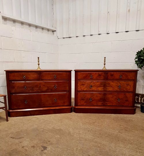Antique Pair Late Victorian Burr Walnut Chest of Drawers C1890