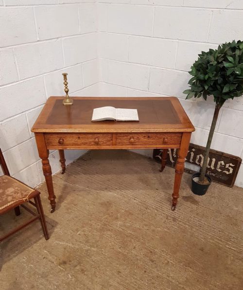 fig 1. ANTIQUE VICTORIAN OAK LEATHER TOPPED WRITING TABLE C1880