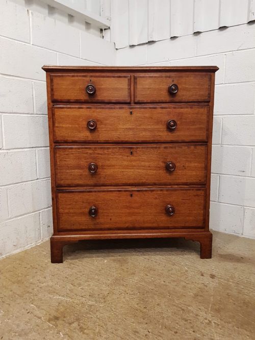 fig 1. ANTIQUE 18TH CENTURY PERIOD OAK & MAHOGANY CHEST OF DRAWERS C1780