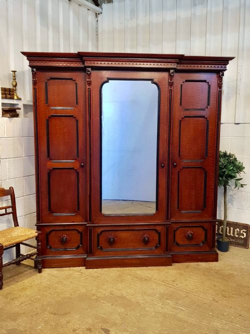 Antique Aesthetic Mahogany & Ebony Triple Breakfront Wardrobe Compactum C1890