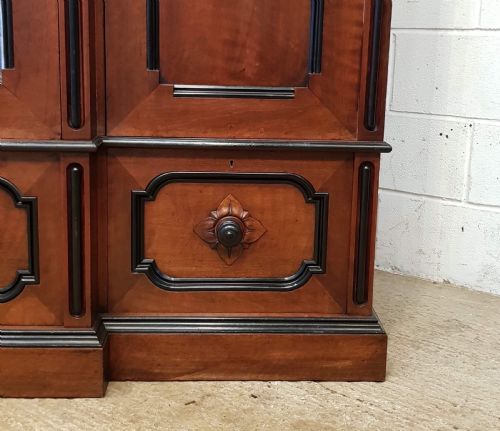 fig 1. ANTIQUE AESTHETIC MAHOGANY & EBONY TRIPLE BREAKFRONT WARDROBE COMPACTUM C1890