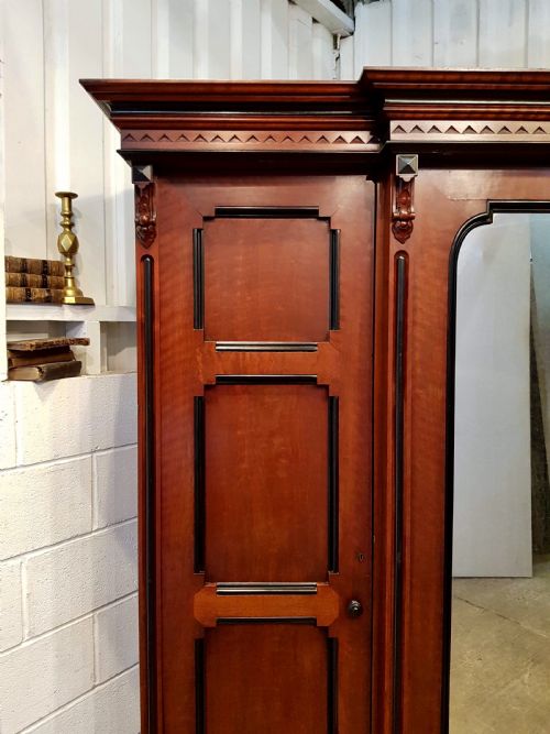 fig 2. ANTIQUE AESTHETIC MAHOGANY & EBONY TRIPLE BREAKFRONT WARDROBE COMPACTUM C1890