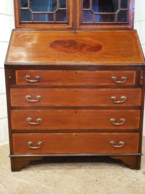 fig 2. ANTIQUE LATE VICTORIAN MAHOGANY ASTRAGAL GLAZED BOOKCASE BUREAU C1890
