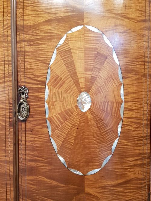 fig 2. ANTIQUE EDWARDIAN INLAID SATIN WALNUT BOWED BREAKFRONT TRIPLE WARDROBE C1900