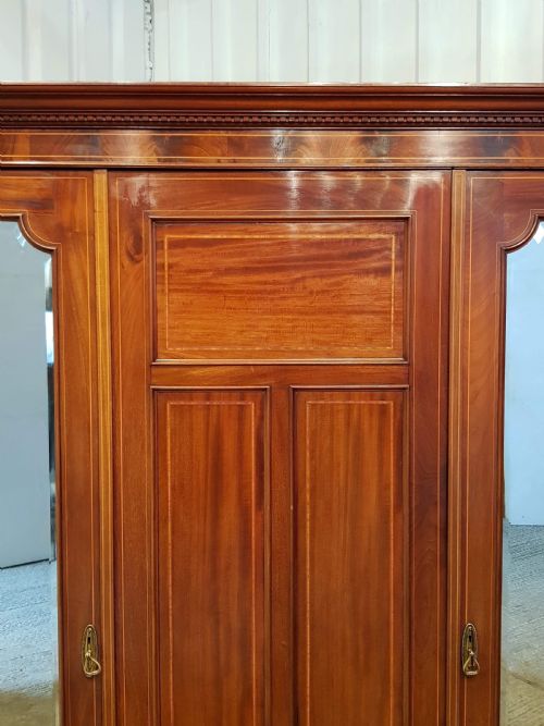 fig 2. ANTIQUE EDWARDIAN INLAID MAHOGANY TRIPLE WARDROBE C1900