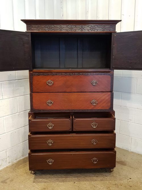 fig 2. ANTIQUE EDWARDIAN CHIPPENDALE MAHOGANY CHEST ON CHEST C1900