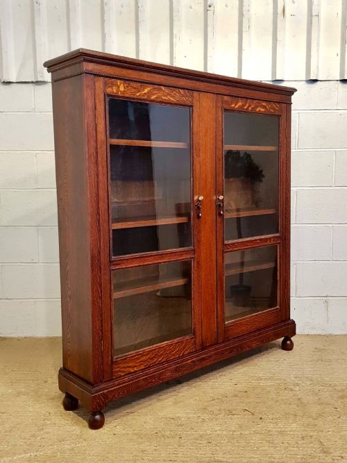 fig 1. ANTIQUE EDWARDIAN OAK GLAZED BOOKCASE C1900