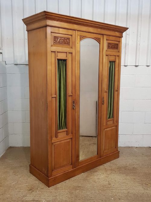 fig 1. ANTIQUE SMALL ART NOUVEAU ASH TRIPLE WARDROBE C1890