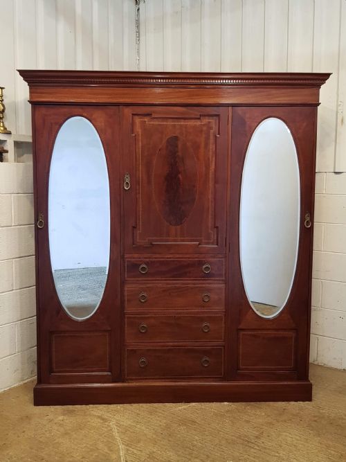fig 1. ANTIQUE EDWARDIAN INLAID MAHOGANY TRIPLE WARDROBE COMPACTUM C1900