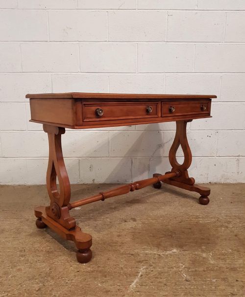 fig 1. ANTIQUE VICTORIAN SATIN BIRCH LEATHER TOPPED WRITING TABLE C1880