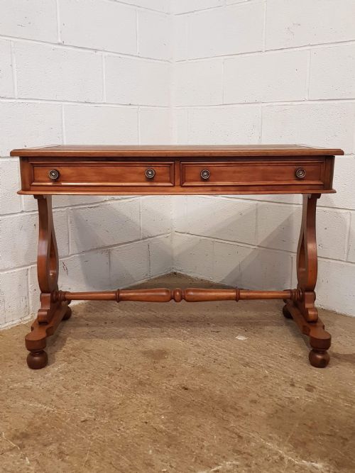 fig 2. ANTIQUE VICTORIAN SATIN BIRCH LEATHER TOPPED WRITING TABLE C1880