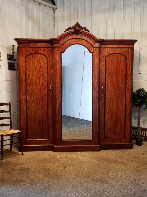 Antique Victorian Mahogany Breakfront Triple Wardrobe C1860