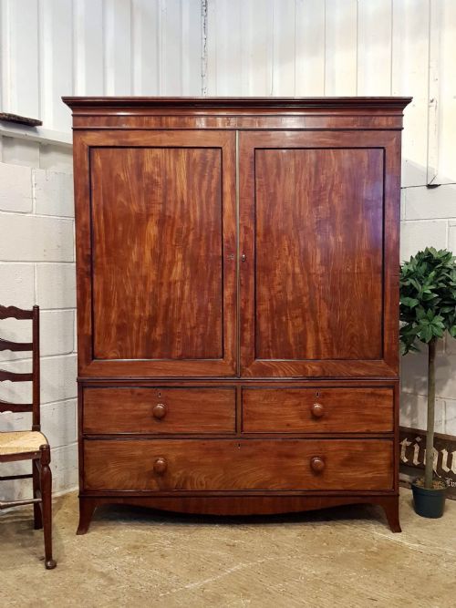 Antique Regency Mahogany Low Clothes Press C1820