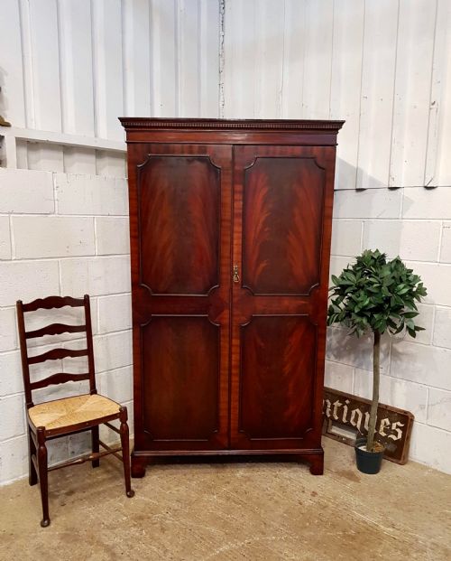 Antique Edwardian Mahogany Small Double Wardrobe C1900