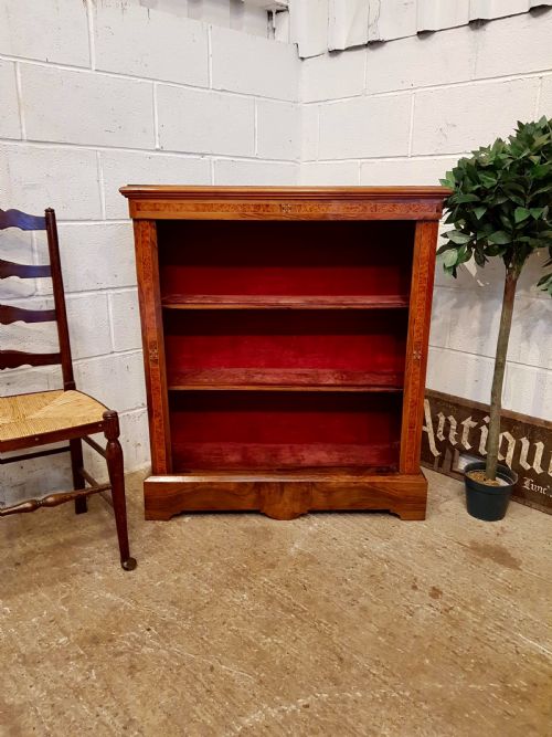 Antique Victorian Burr Walnut and Maple Open Bookcase C1880