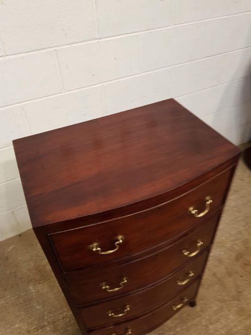 fig 1. ANTIQUE MAHOGANY TALL NARROW BOW FRONT CHEST OF DRAWERS C1920