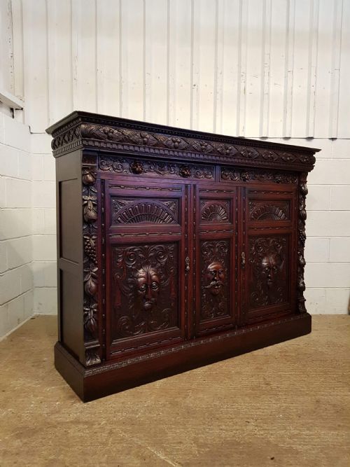 fig 2. ANIQUE LARGE VICTORIAN CARVED GOTHIC OAK CUPBOARD SIDEBOARD C1880