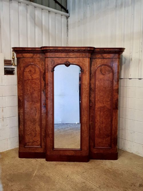 fig 2. ANTIQUE VICTORIAN BURR WALNUT BREAKFRONT TRIPLE WARDROBE C1880