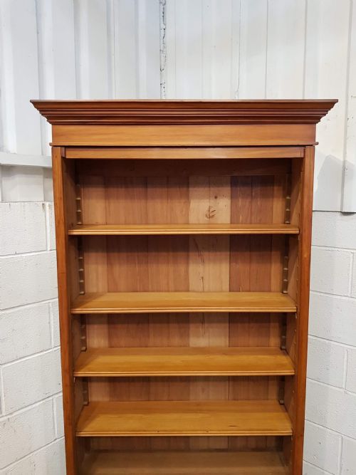 fig 1. ANTIQUE LATE VICTORIAN SATINWOOD TALL NARROW BOOKCASE C1890