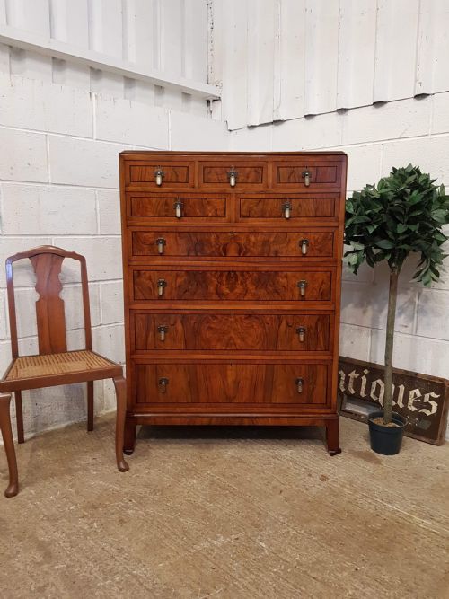 Superb Antique Art Deco Burr Walnut & Ebony Chest of Drawers C1920
