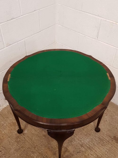 fig 1. ANTIQUE BURR WALNUT DEMI LUNE FOLD OVER GAMES TABLE C1920