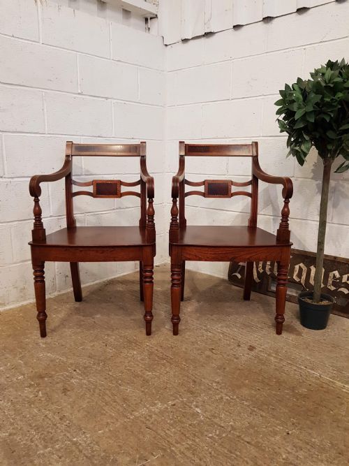 Antique Pair Regency Oak & Mahogany Library Chairs C1820